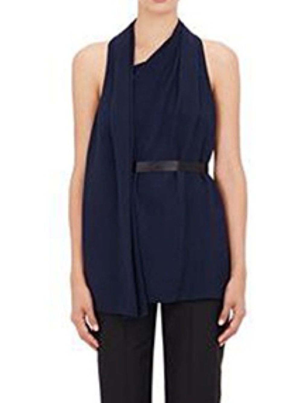 NWT Alexander Wang Women’s Navy Sleeveless Wrap-Front Belted Top, 2